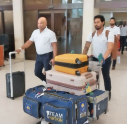 Lankan Cricketers return home after SA series